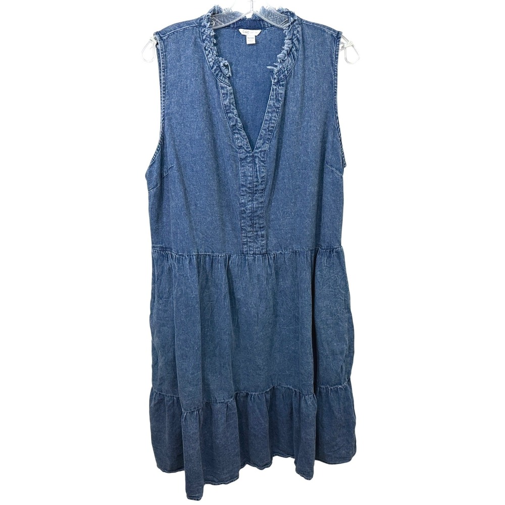 Cato Plus Size 18/20W‎ Midi Dress Tiered Denim Boho Western Raw Peasant 1225